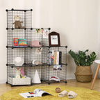 Würfelschrank - Drahtnetzplankensystem - Lagerschrank - 9 Fächer - Schwarz
