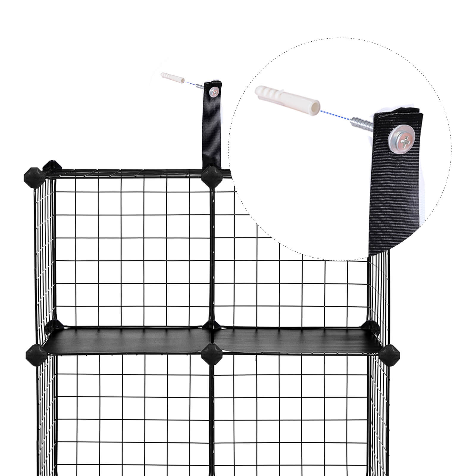 Würfelschrank - Drahtnetzplankensystem - Lagerschrank - 9 Fächer - Schwarz