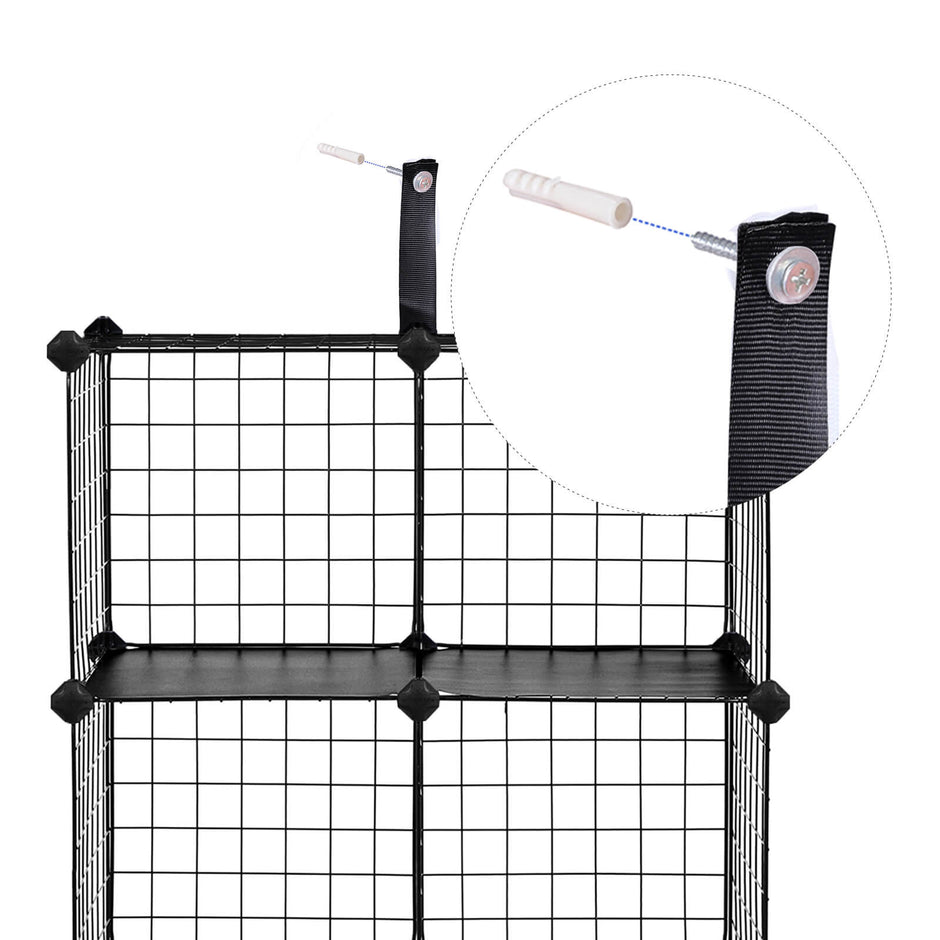 Würfelschrank - Drahtnetzplankensystem - Lagerschrank - 9 Fächer - Schwarz