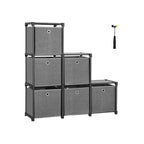 Würfelschrank - Lagerschrank - 6 Fächer - mit Stoffaufbewahrungsboxen - Grau