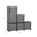 Würfelschrank - Lagerschrank - 6 Fächer - mit Stoffaufbewahrungsboxen - Grau