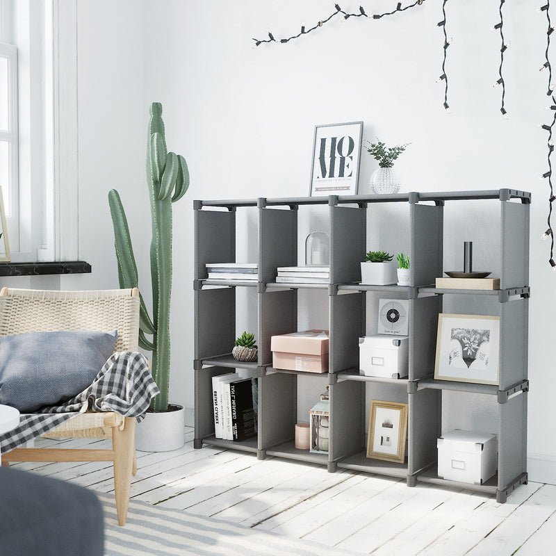 Würfelschrank - Aufbewahrungsschrank mit 12 Fächern - Grau