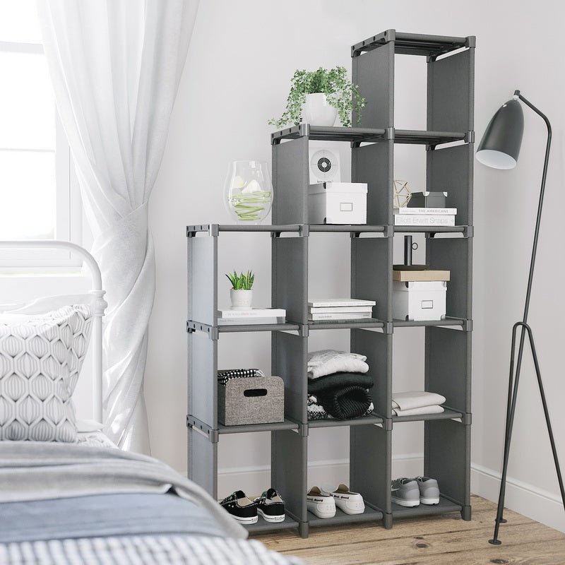 Würfelschrank - Aufbewahrungsschrank mit 12 Fächern - Grau