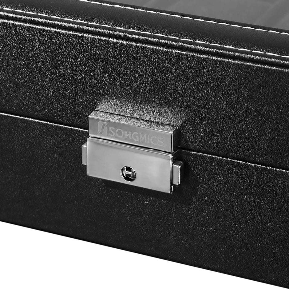 Watchbox - 12 Uhren - Glasdeckel - Schwarz