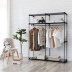 Kleiderschrank - Stoffkoffer mit 2 Stangen - 140 x 43 x 174 cm - schwarz