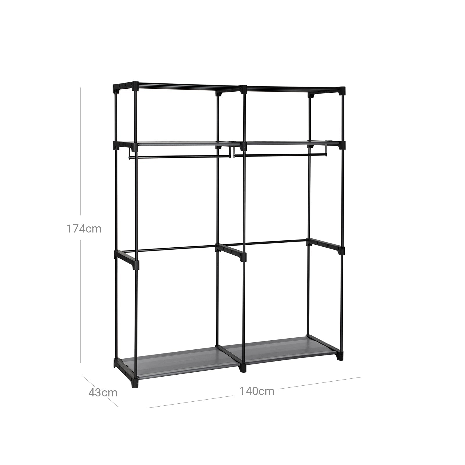 Kleiderschrank - Stoffkoffer mit 2 Stangen - 140 x 43 x 174 cm - schwarz