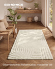 Vloerkleed - 150 x 80 cm - 3D Geometrisch Patroon - Wasbaar - Crèmewit