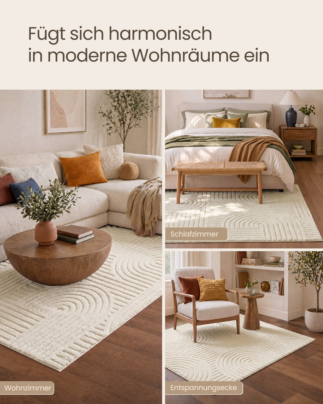 Vloerkleed - 170 x 120 cm - 3D Geometrisch Patroon - Wasbaar - Crèmewit