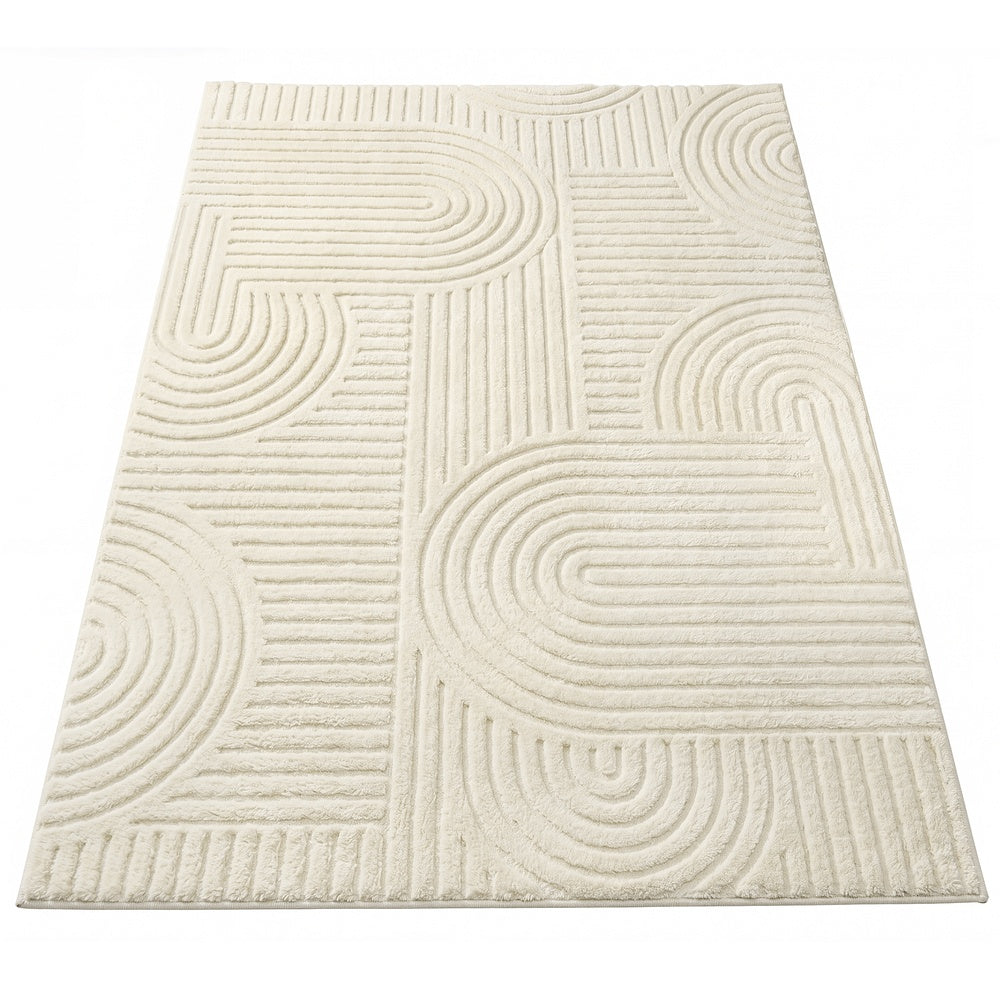 Vloerkleed - 230 x 160 cm - 3D Geometrisch Patroon - Wasbaar - Crèmewit