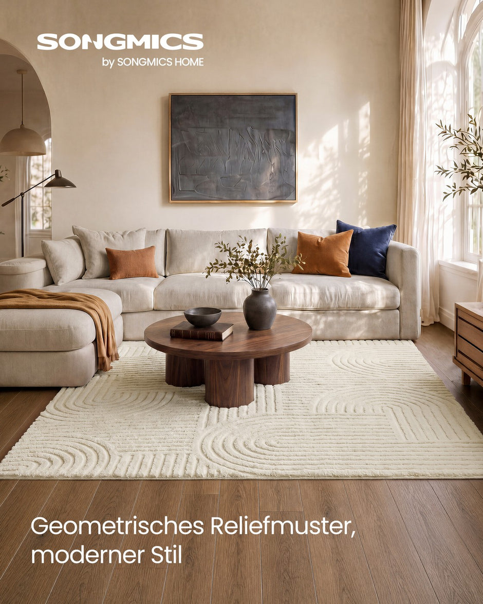 Vloerkleed - 230 x 160 cm - 3D Geometrisch Patroon - Wasbaar - Crèmewit