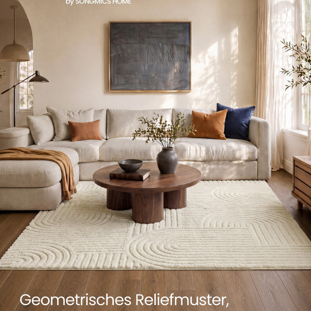 Vloerkleed - 230 x 160 cm - 3D Geometrisch Patroon - Wasbaar - Crèmewit