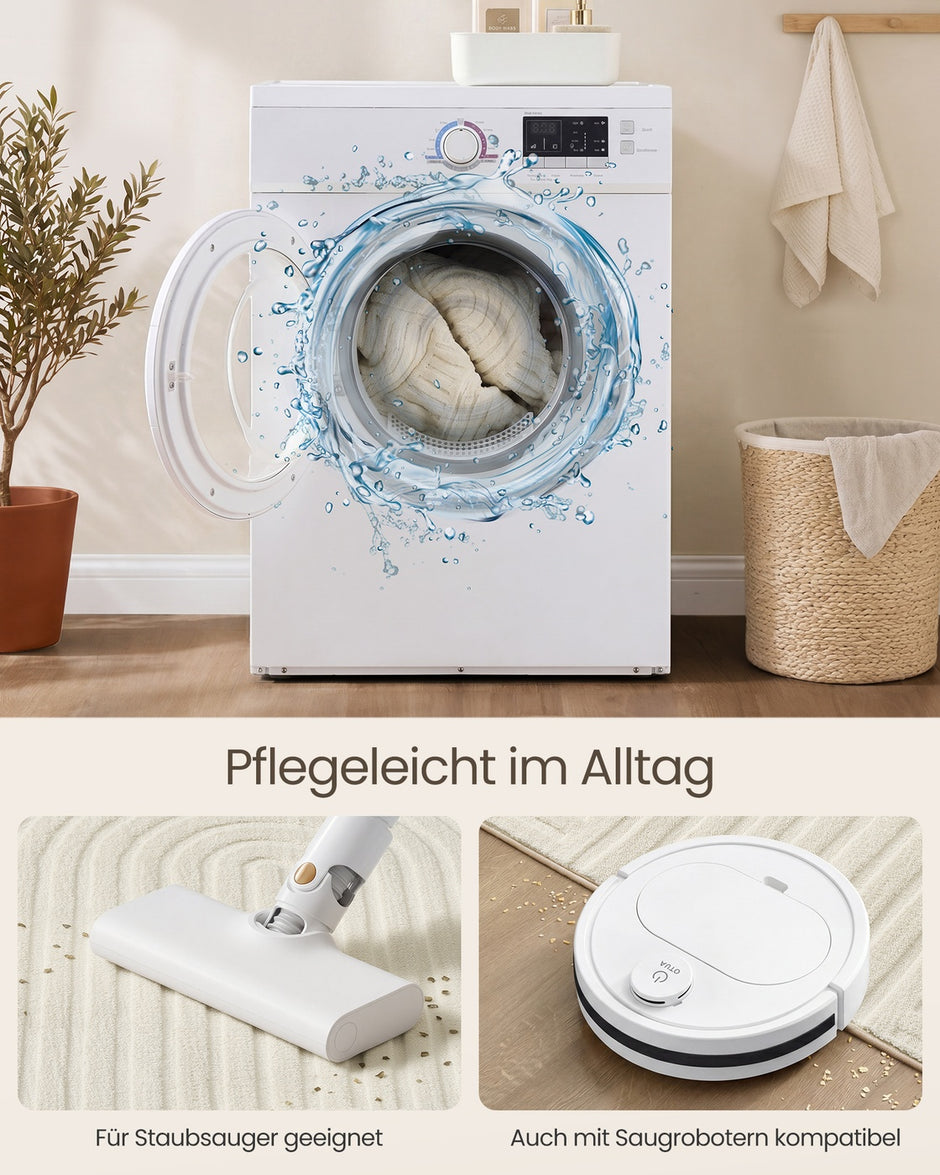 Vloerkleed - 230 x 160 cm - 3D Geometrisch Patroon - Wasbaar - Crèmewit