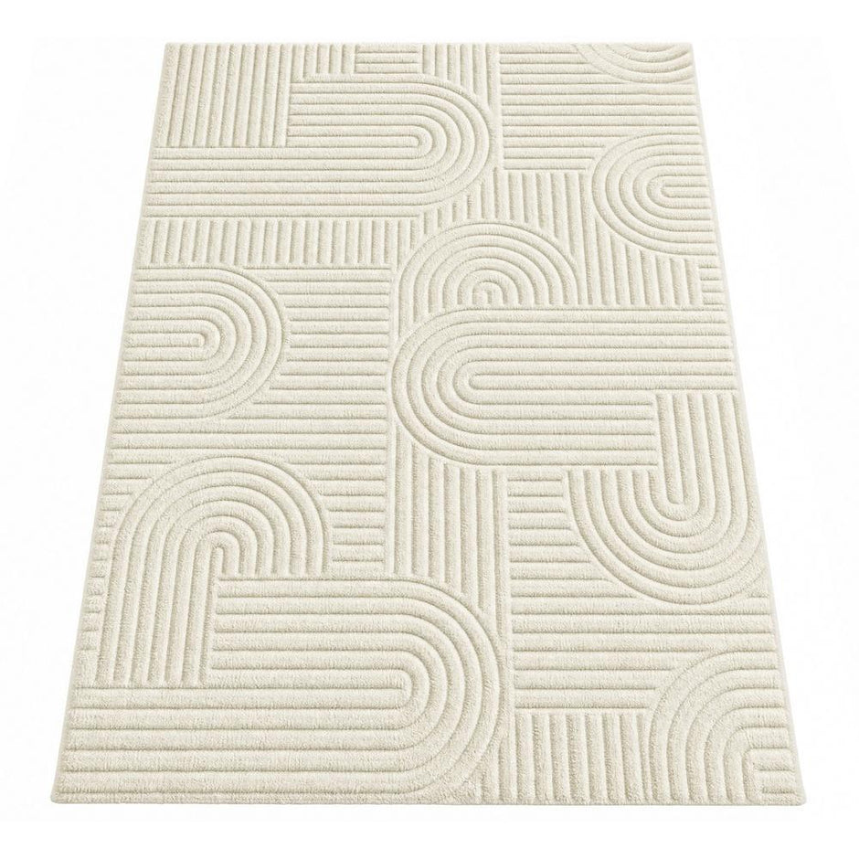 Vloerkleed - 290 x 200 cm - 3D Geometrisch Patroon - Wasbaar - Crèmewit