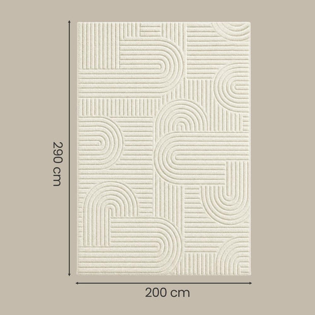 Vloerkleed - 290 x 200 cm - 3D Geometrisch Patroon - Wasbaar - Crèmewit