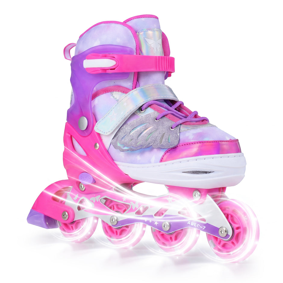 Inlineskor – För Barn Skater Storlekar Justerbara Med Lysande Hjul L – 4 – Rosa