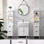 Badezimmerschrank - Hochschrank mit 2 Schubladen und 3 offenen Fächern - 30 x 30 x 141,5 cm - weiß