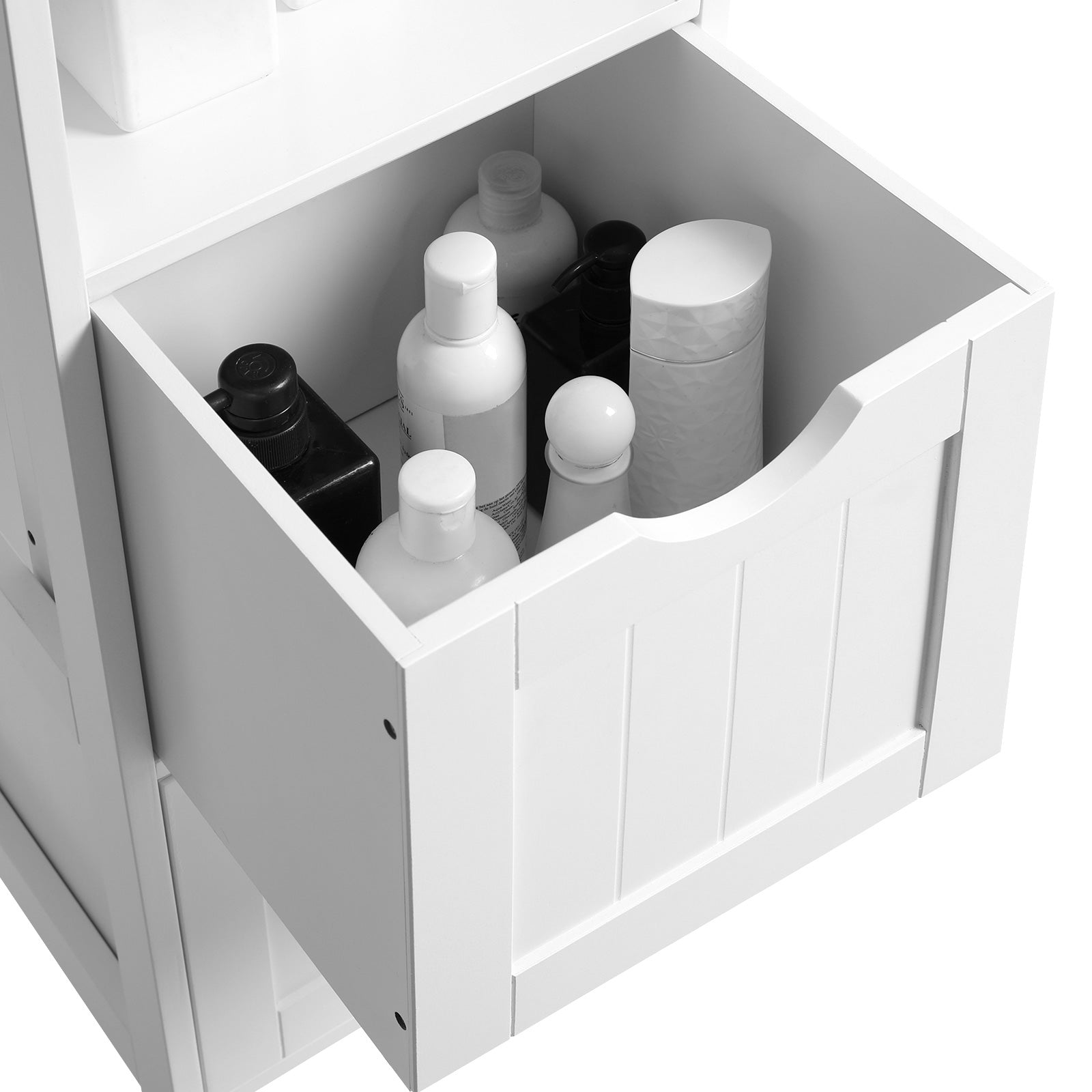 Badezimmerschrank - Hochschrank mit 2 Schubladen und 3 offenen Fächern - 30 x 30 x 141,5 cm - weiß