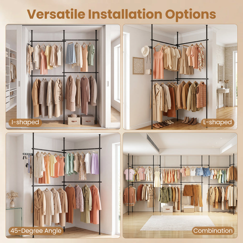 Teleskopklädställ, – höjd och breddjusterbart metallställ med fyra stänger