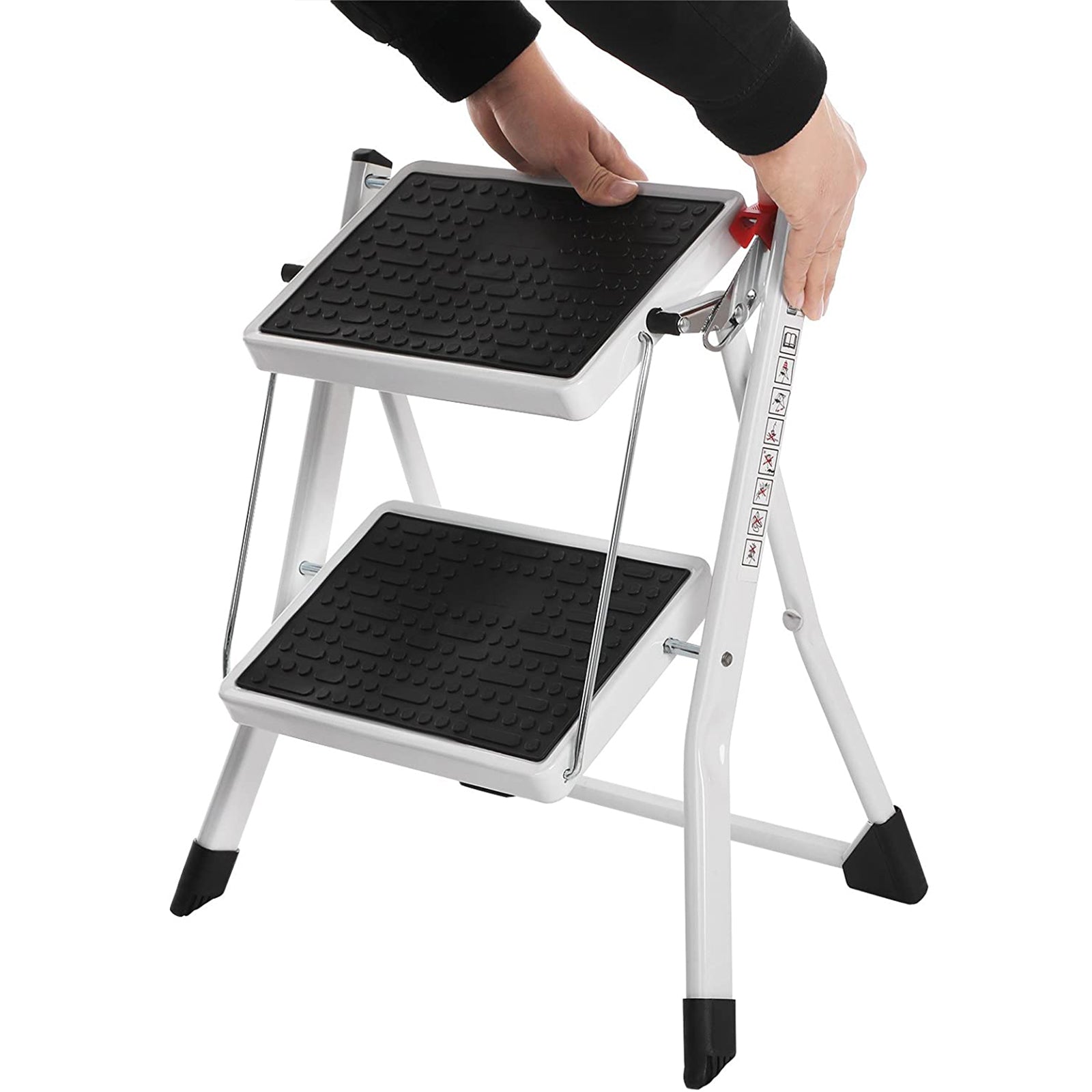 Klappleiter - 2 Schritte - Anti -Klingel -Gummi - mit Griff - 150 kg Ladungskapazität - Stahl