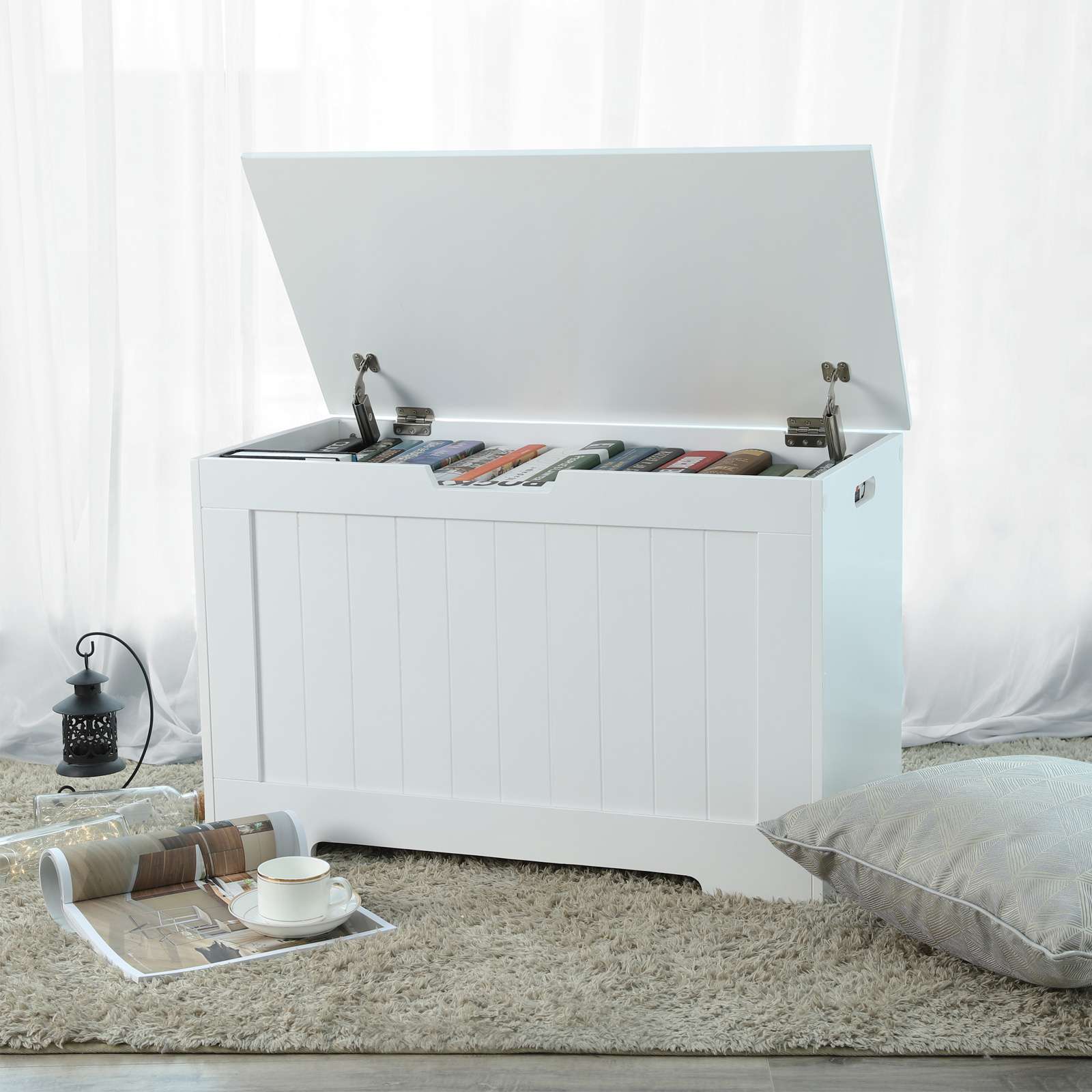 Bank mit Stauraum - Schuhbank - Spielzeugkasten - Lagerschrank - Weiß