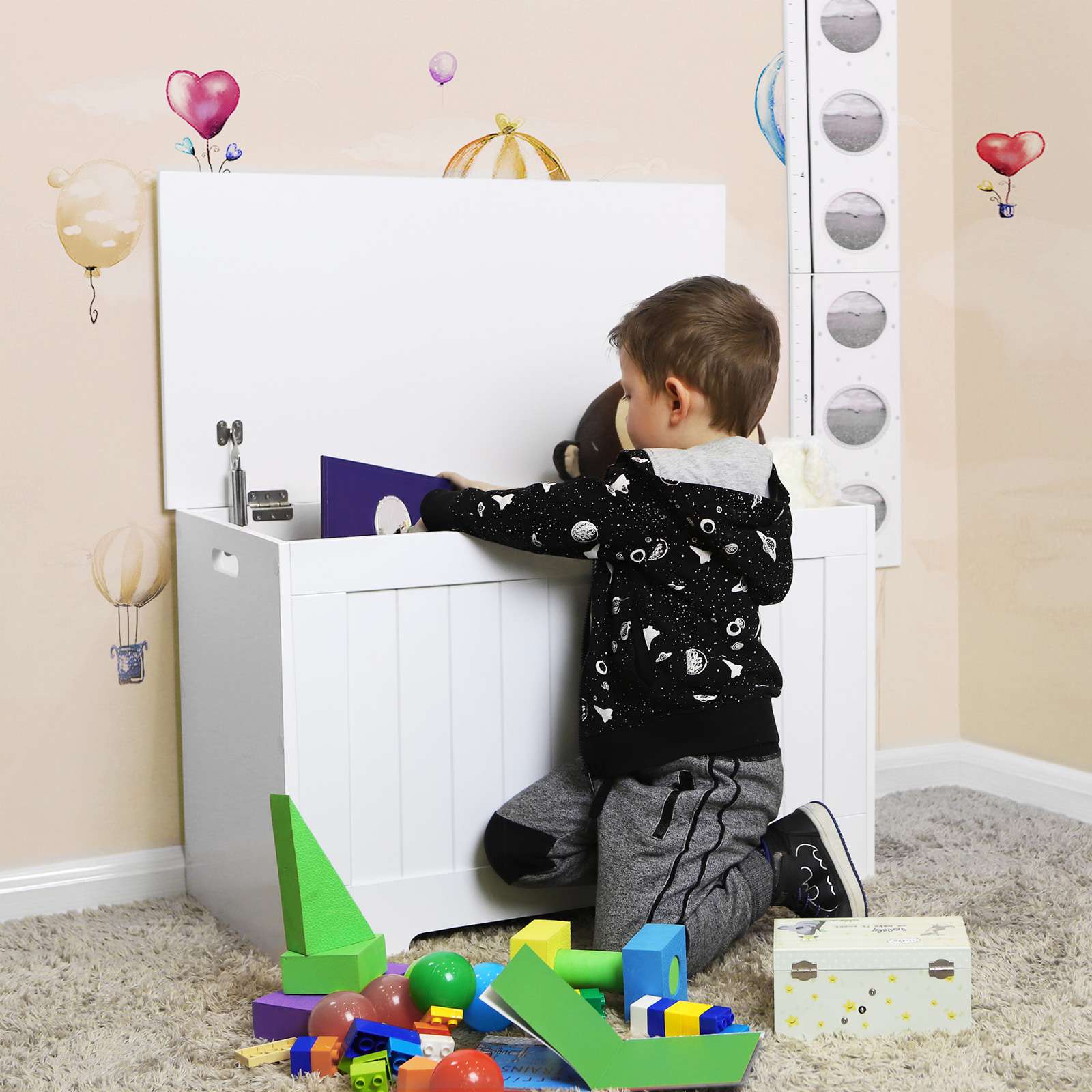 Bank mit Stauraum - Schuhbank - Spielzeugkasten - Lagerschrank - Weiß
