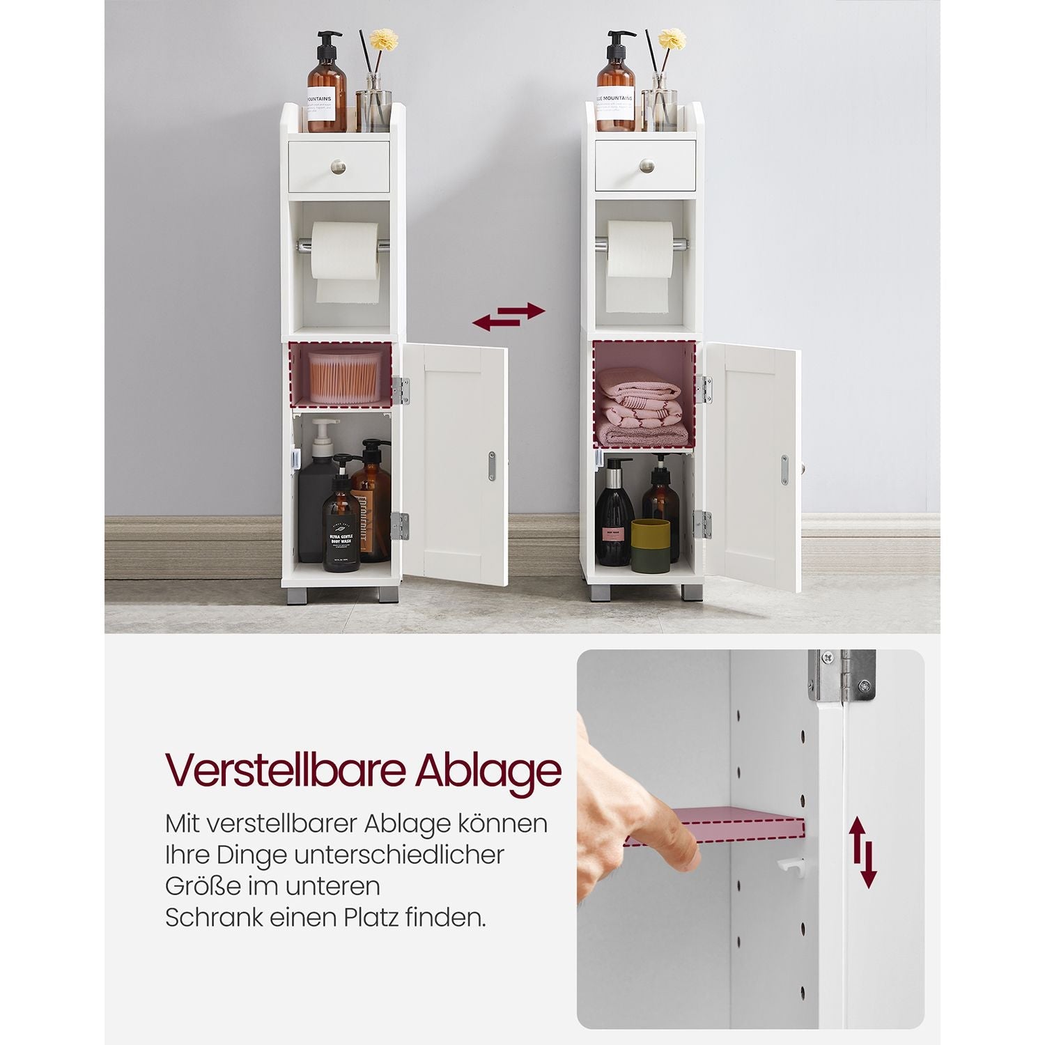 Toilettenschrank - Badezimmerschrank - mit einstellbarer Brett - wasserdichte Beine - Weiß