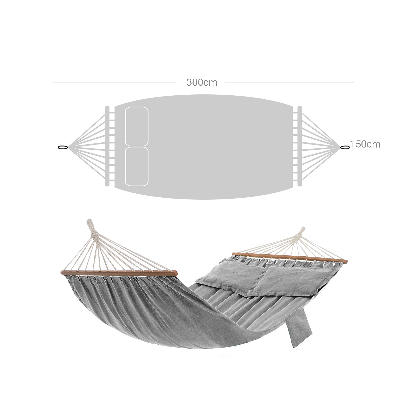 Hangmat - 210 x 150 cm - Met Houten Spreidstok - Met Kussens - Grijs