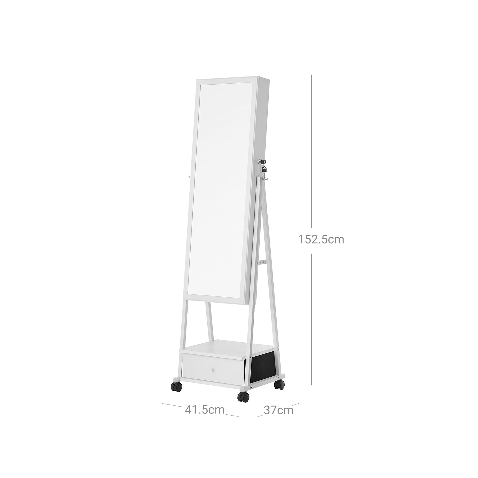 Juwelier Organizer - Schmuckschrank - mit Spiegel - mit Schublade - abschließbar - Weiß