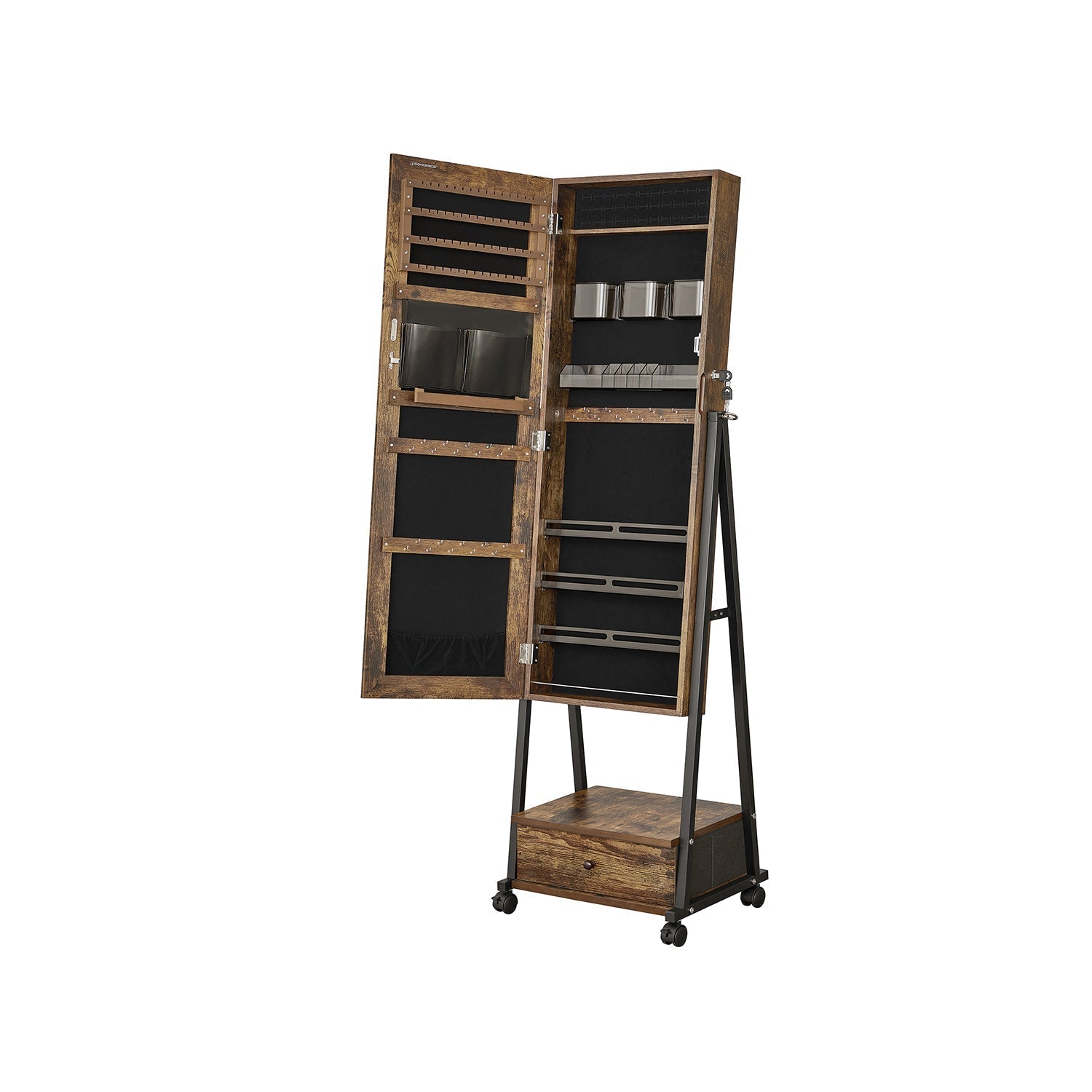 Juwelier Organizer - Schmuckschrank - mit Spiegel - mit Schublade - abschließbar - Weiß