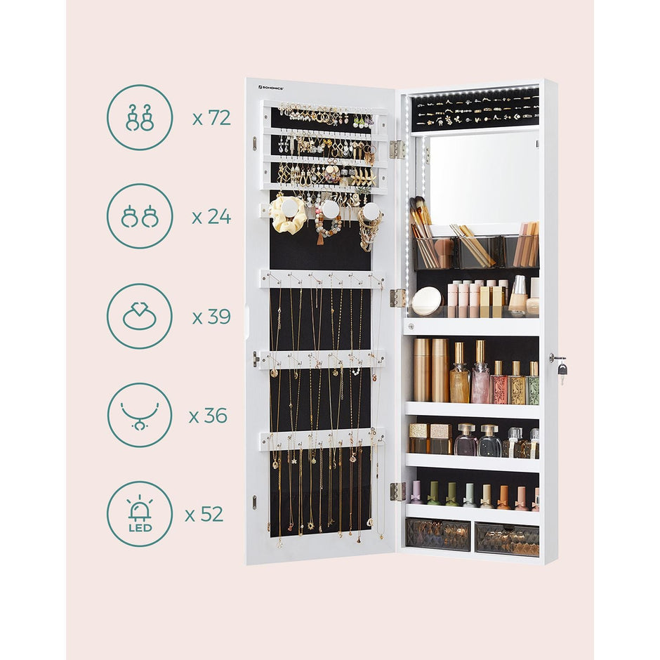 Hanging Schmuckschrank - Schmuckschrank - Wandschrank - mit LED -Beleuchtung - Weiß