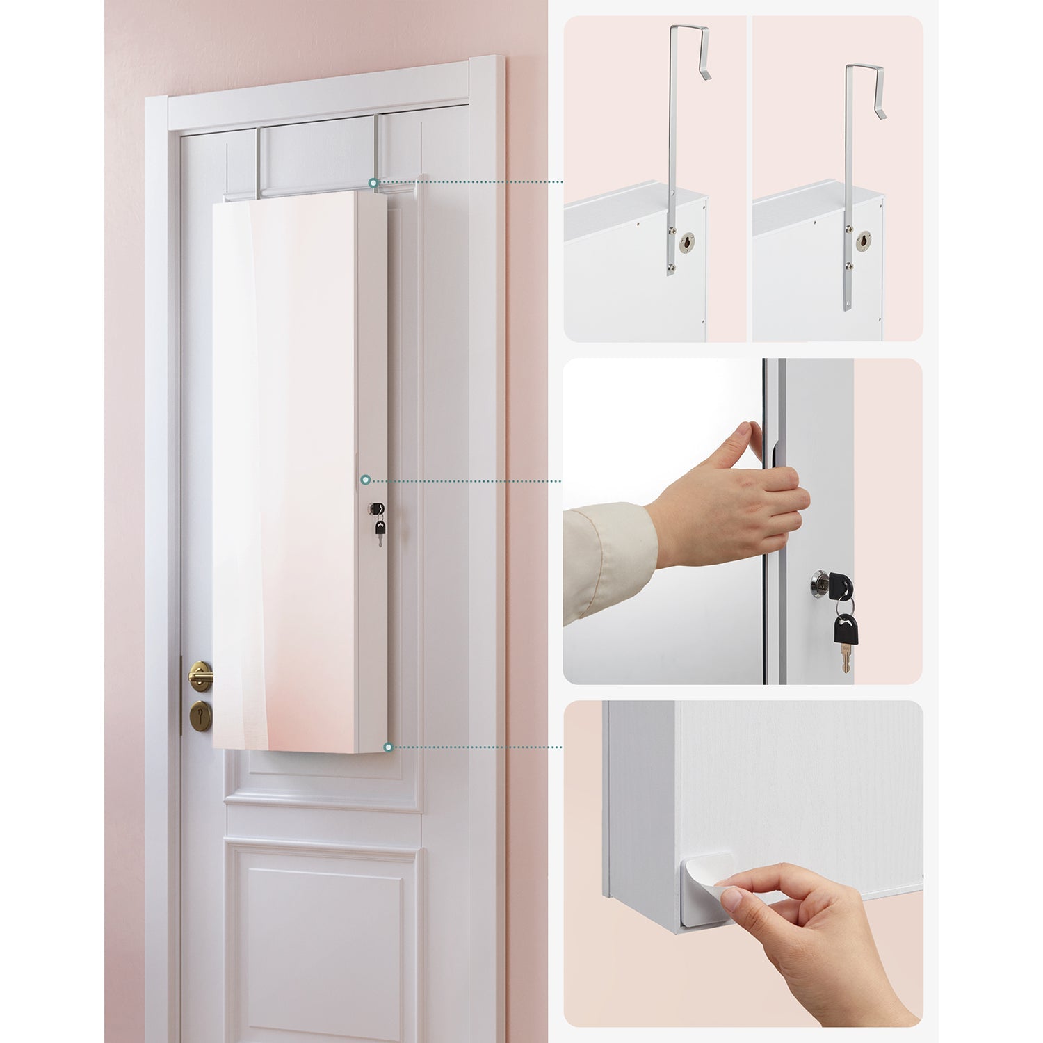 Hanging Schmuckschrank - Schmuckschrank - Wandschrank - mit LED -Beleuchtung - Weiß