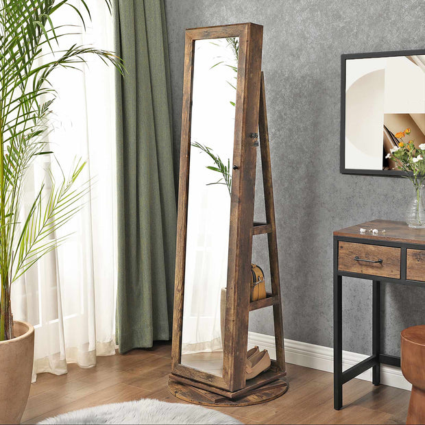 Schmuckschrank - Spiegelschrank - 360 ° rotatierbar - lockbar - mit Spiegel - Braun