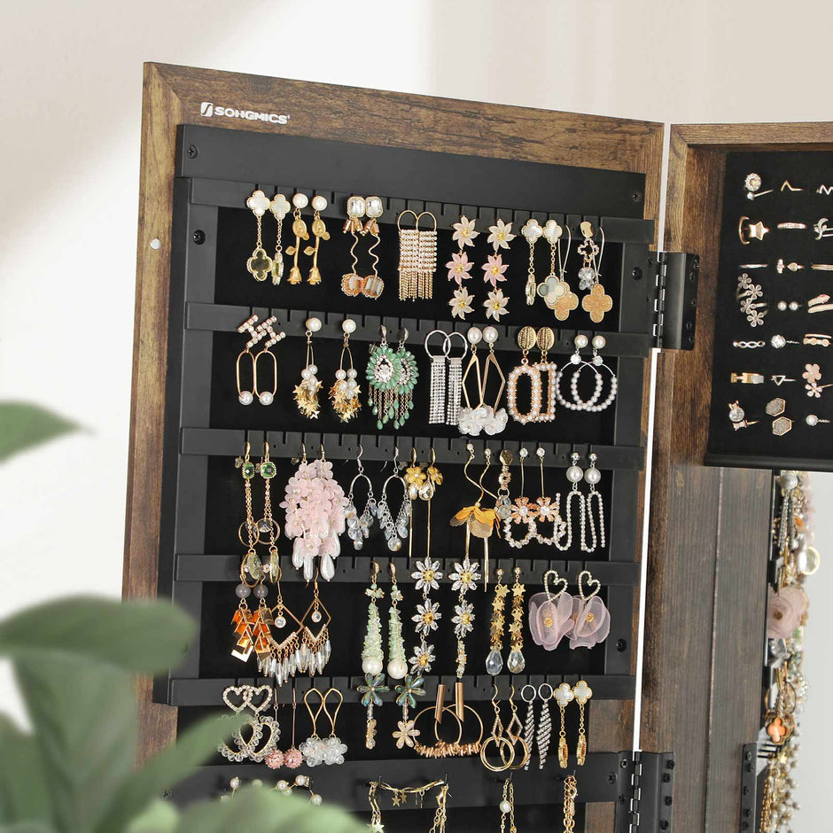 Schmuckschrank - Spiegelschrank - 360 ° rotatierbar - lockbar - mit Spiegel - Braun