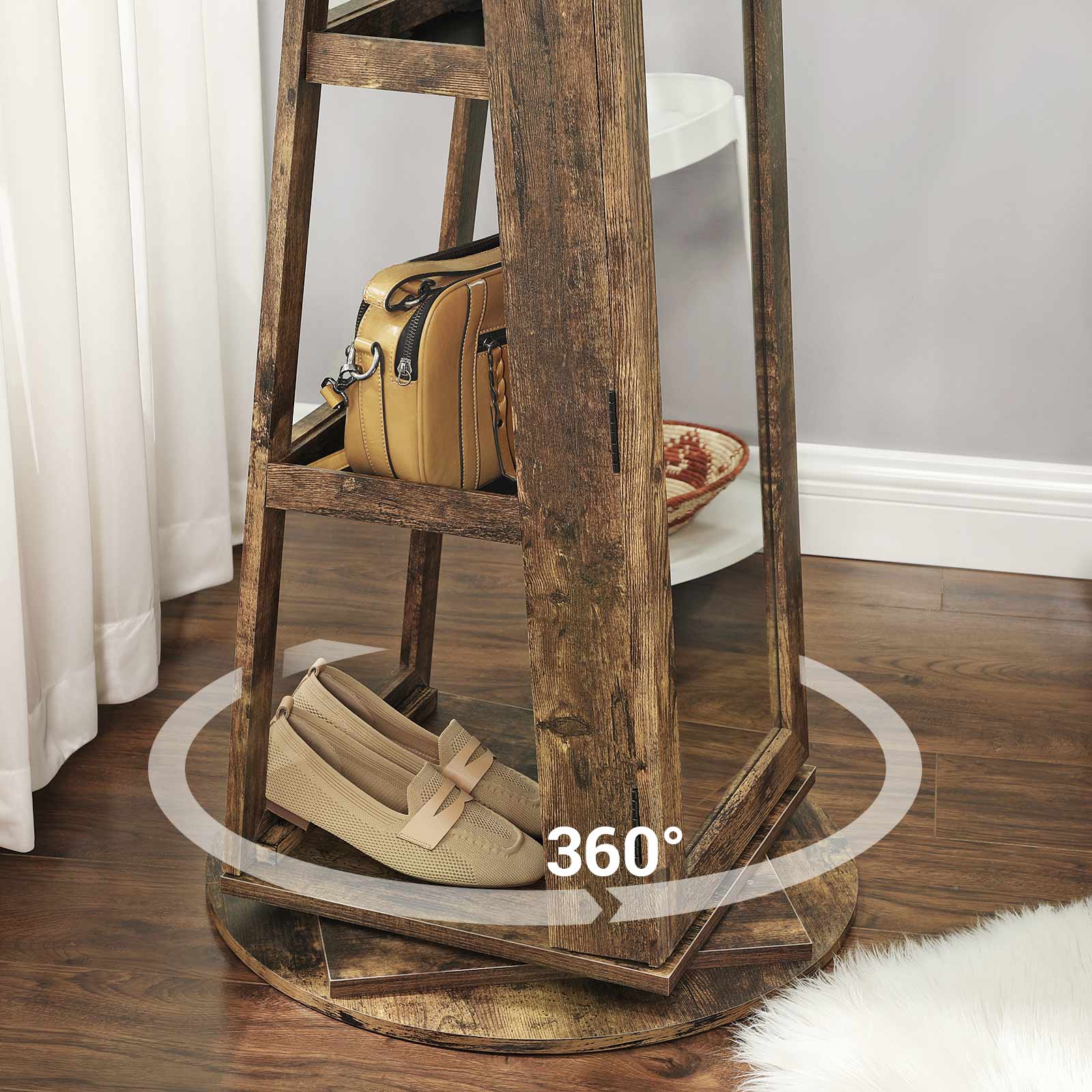 Schmuckschrank - Spiegelschrank - 360 ° rotatierbar - lockbar - mit Spiegel - Braun