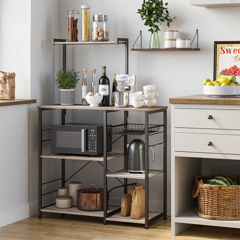 Küchenschrank - Bäckerei Rack - Mikrowellenregal mit Kräuterregal - Vintage Grey/Schwarz