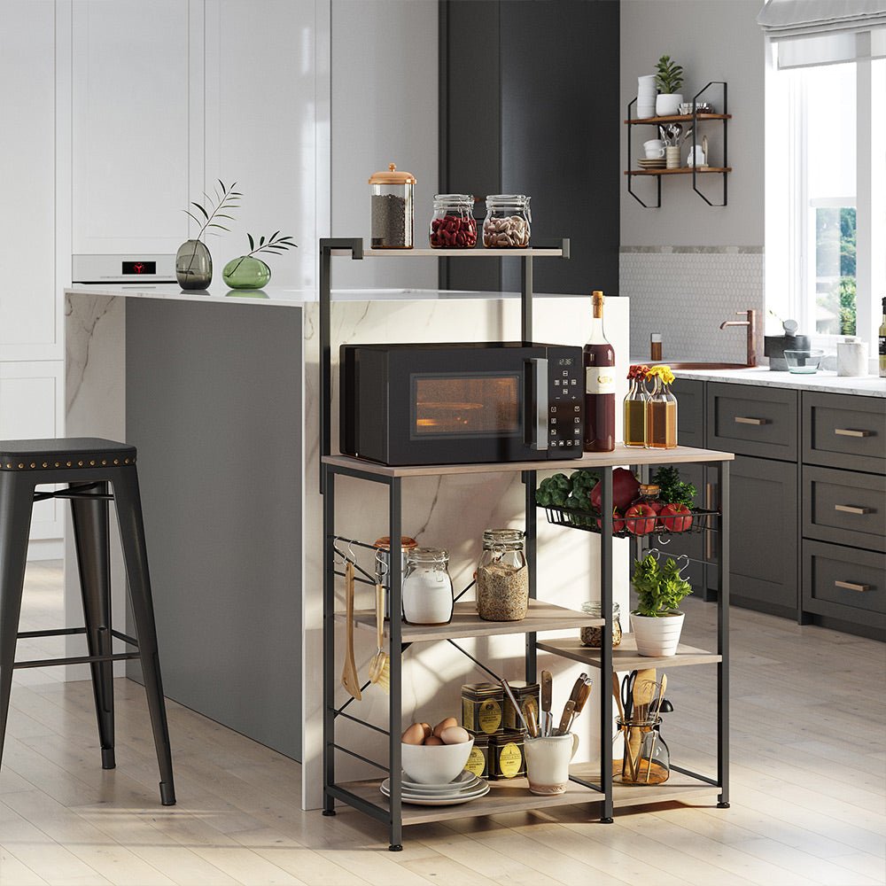 Küchenschrank - Bäckerei Rack - Mikrowellenregal mit Kräuterregal - Vintage Grey/Schwarz