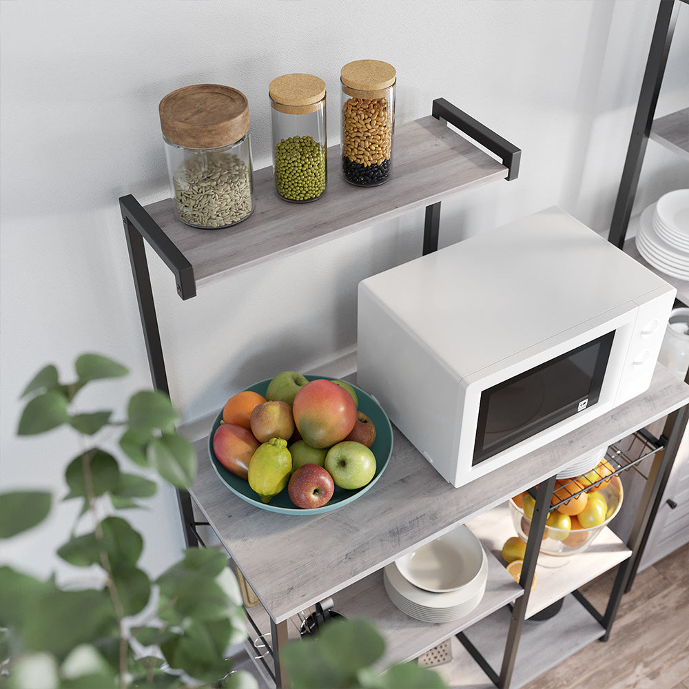 Küchenschrank - Bäckerei Rack - Mikrowellenregal mit Kräuterregal - Vintage Grey/Schwarz