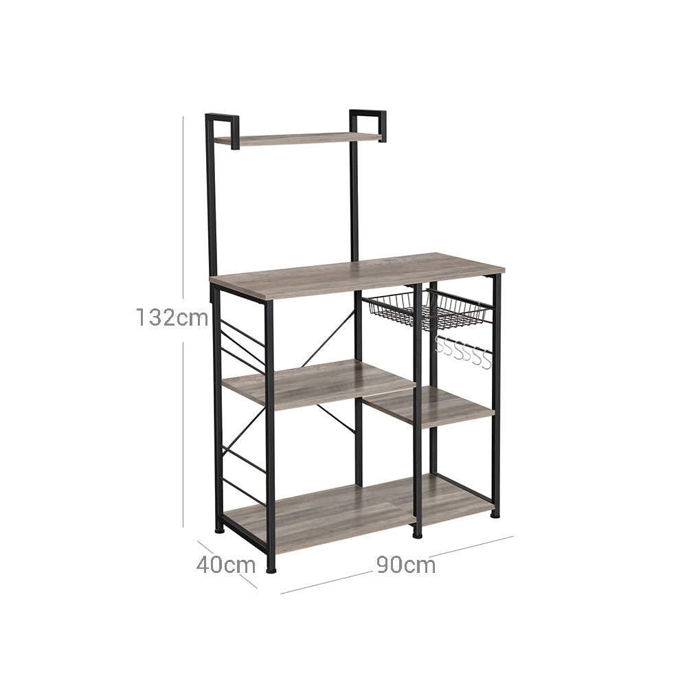 Küchenschrank - Bäckerei Rack - Mikrowellenregal mit Kräuterregal - Vintage Grey/Schwarz