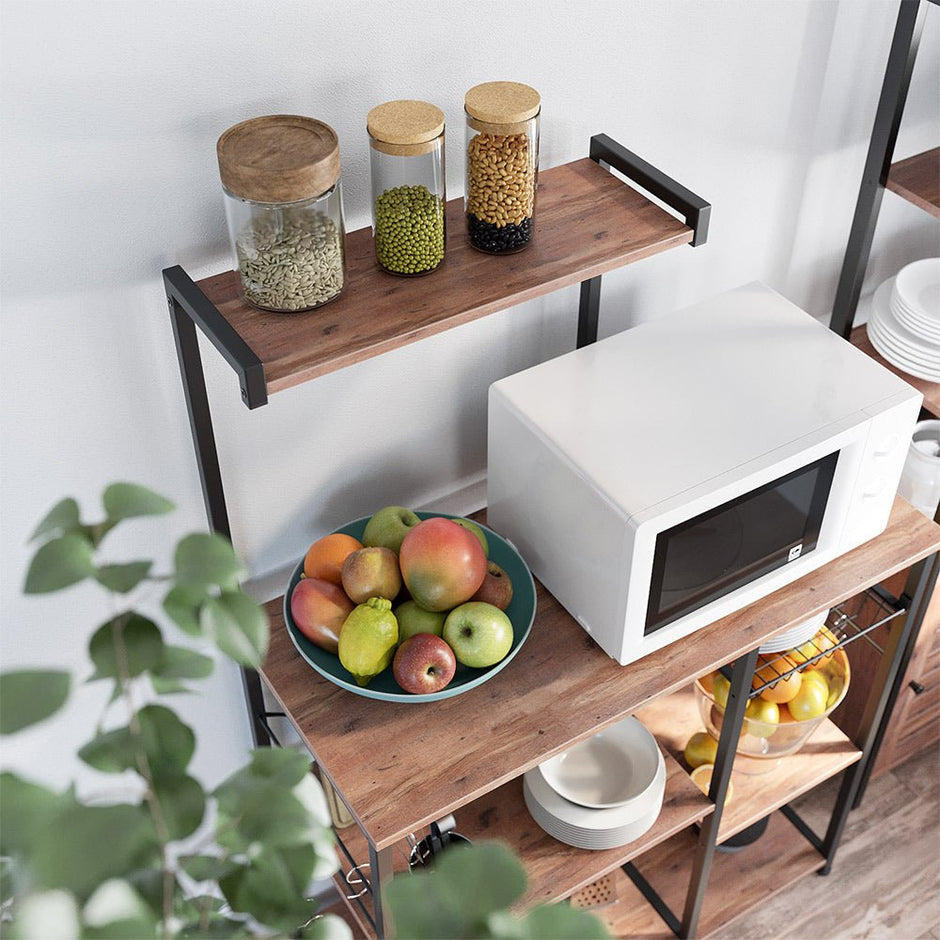 Küchenständer - mit Metallkorb - braun