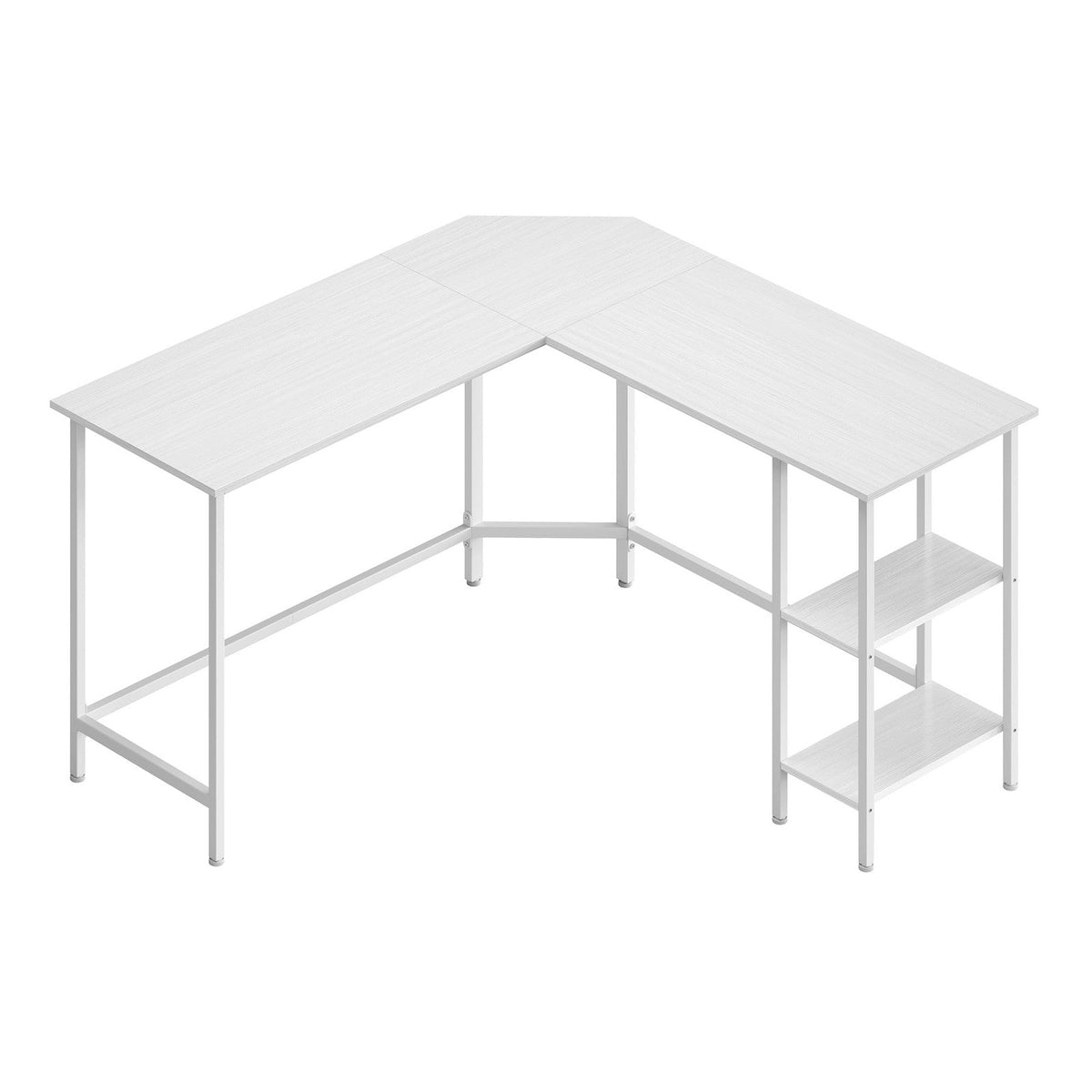 L-Shaped Writing Desk, 2 Storage Shelves - Wood and Steel