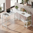 L-Shaped Writing Desk, 2 Storage Shelves - Wood and Steel