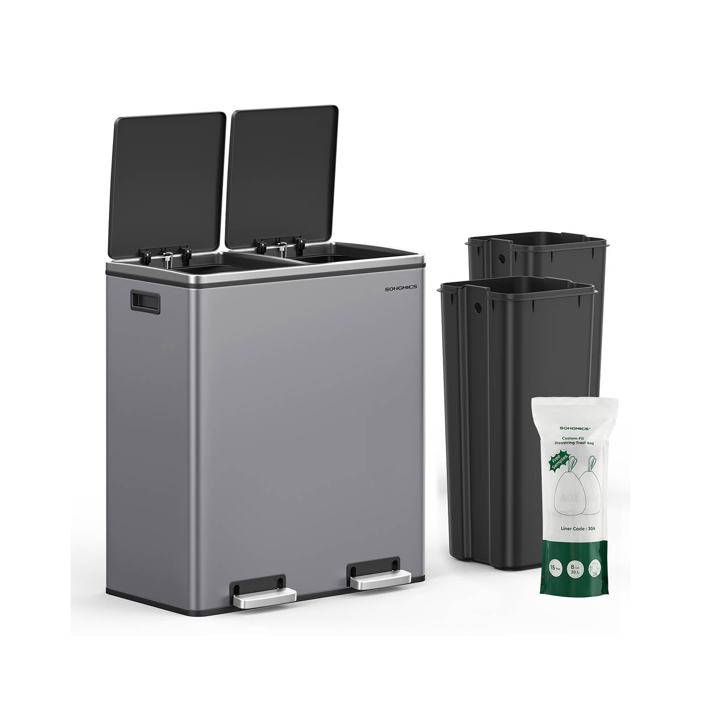 Müll - mit Pedal - 2 Kompartimente - Abnehmbare innere Eimer - schwarz