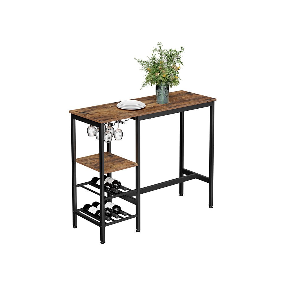 Bar Tisch - mit Weingläser und Flaschenhaltern - Küchentisch - braun/schwarz