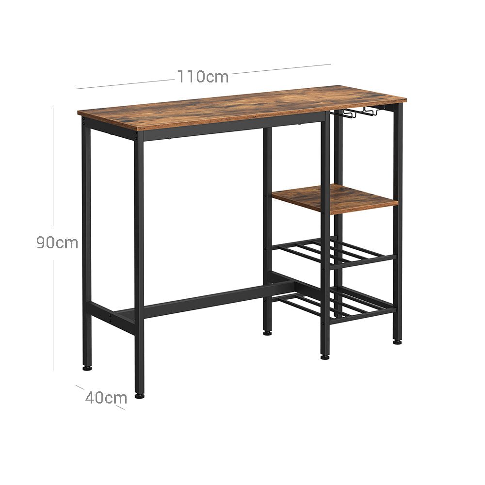 Bar Tisch - mit Weingläser und Flaschenhaltern - Küchentisch - braun/schwarz