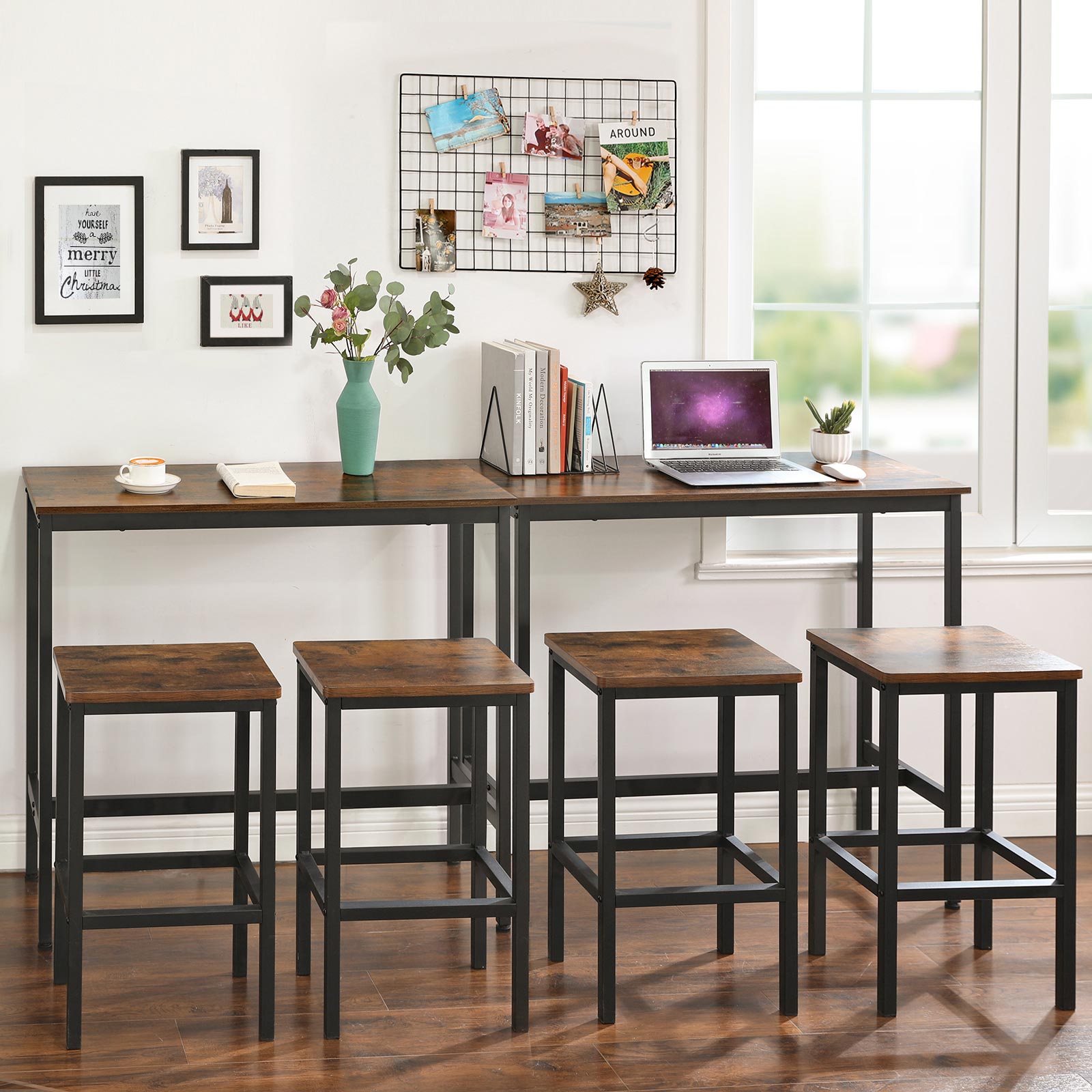 Stangentisch - Schmaler Küchentisch - 120 x 40 x 100 cm - rechteckig - braun/schwarz