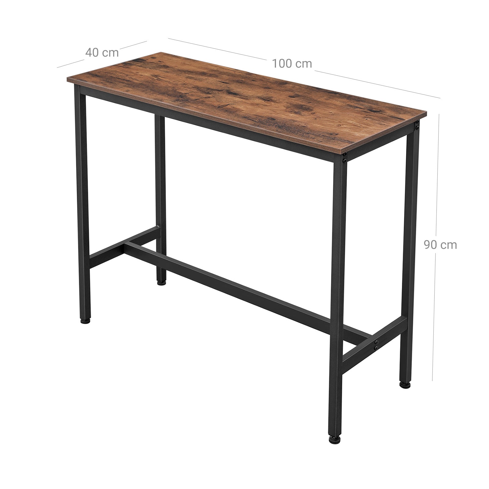Stangentisch - Schmaler Küchentisch - 120 x 40 x 100 cm - rechteckig - braun/schwarz