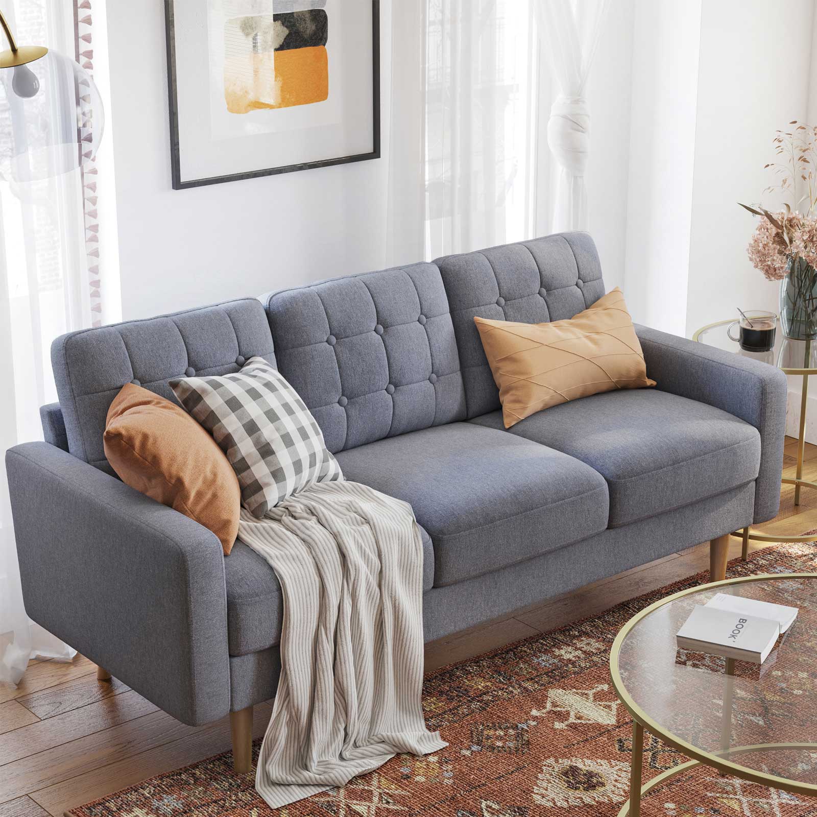 Sofa - 3 -seerer Wohnzimmerbank - Aktualisiert - 182 x 80,5 x 84 cm - Grau