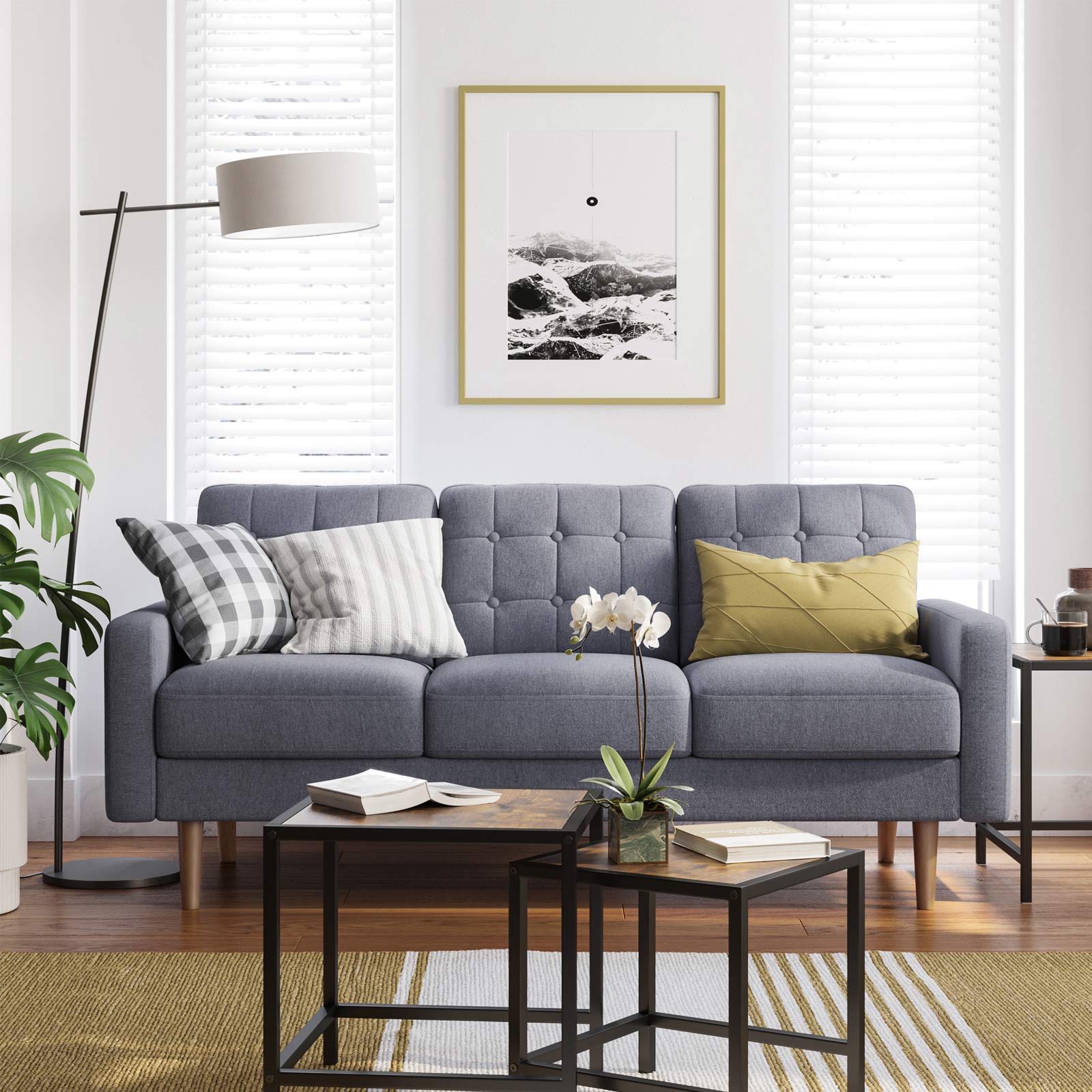 Sofa - 3 -seerer Wohnzimmerbank - Aktualisiert - 182 x 80,5 x 84 cm - Grau