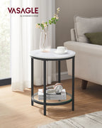 Seitentabelle - 2 Level - White Marmor Look - Schwarzer Rahmen