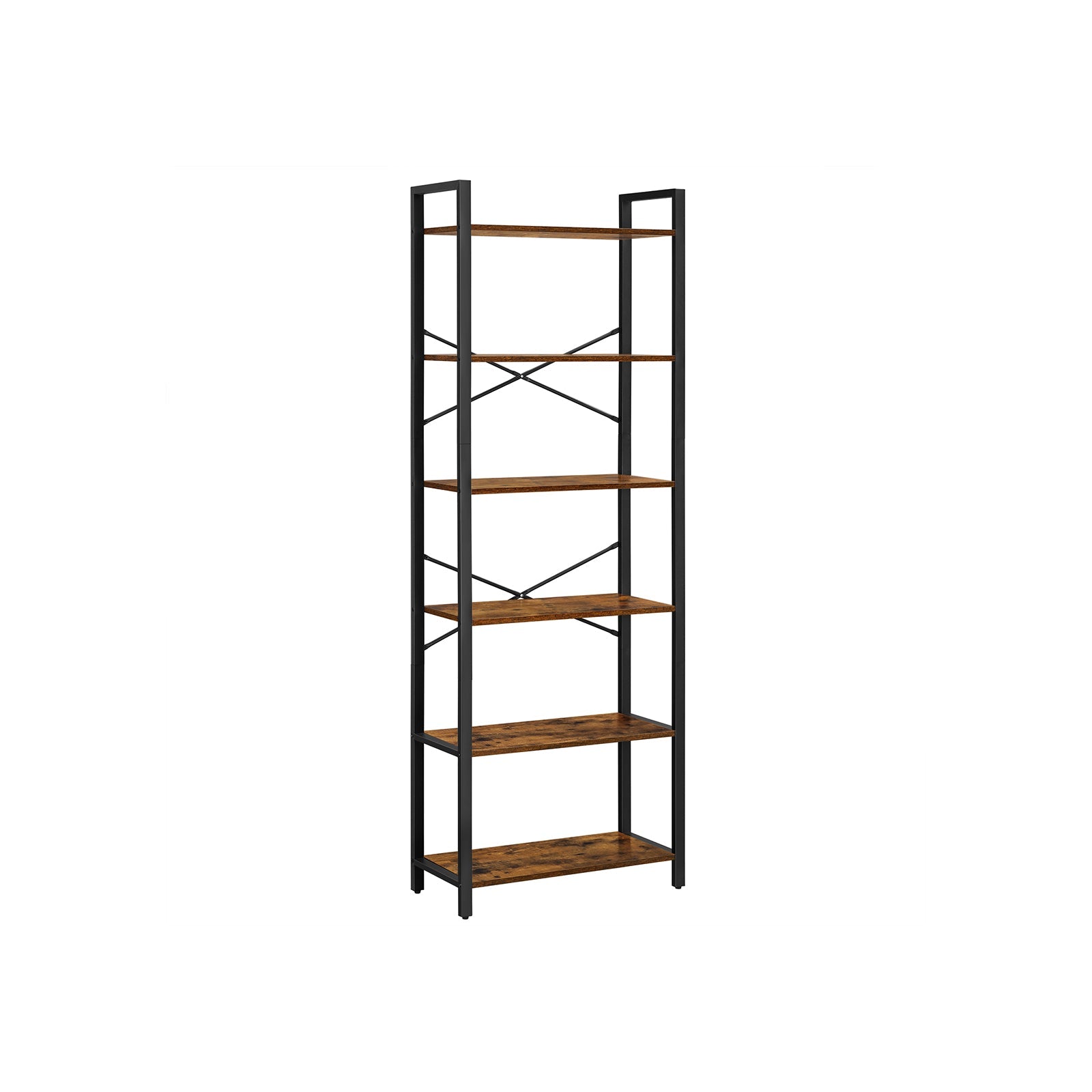 Wohnzimmerschrank - Buchregal - mit 6 Levels - Metallrahmen - Brown